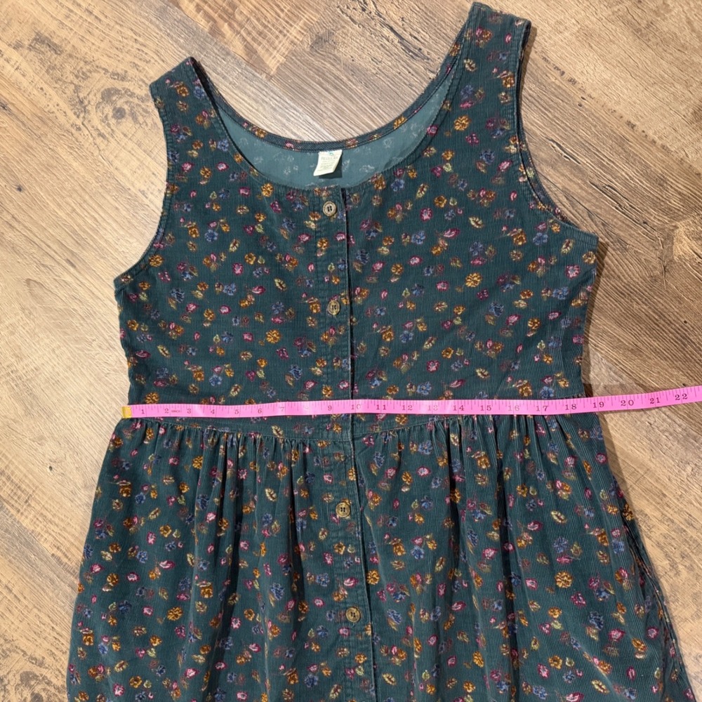 Vintage LL Bean Corduroy Dress Women's L Green Floral Button Front Midi Pockets - Picture 9 of 10